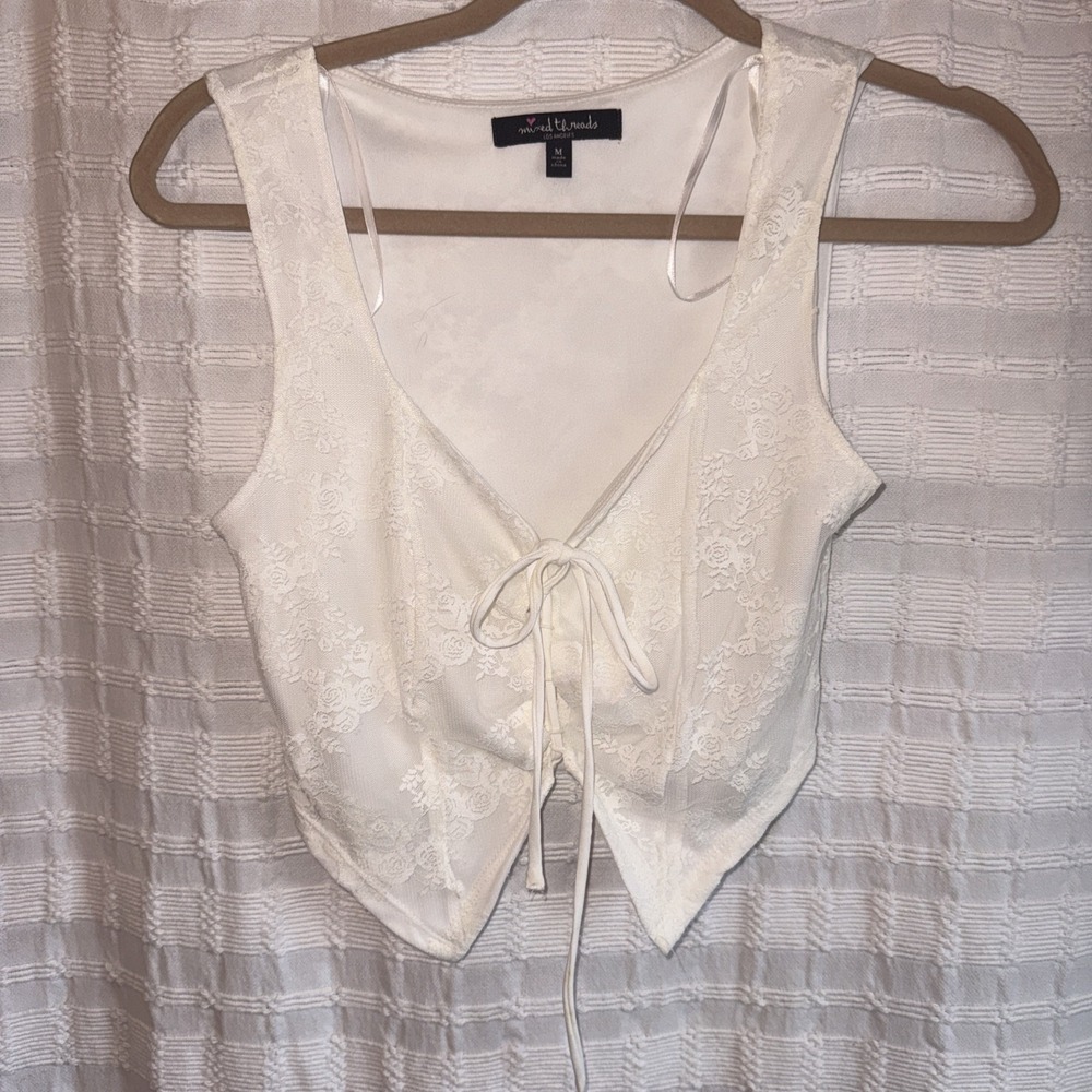 Mixed Threads Lace over Polyester Lace Crop Vest - Medium- Boho -Rodeo - Western